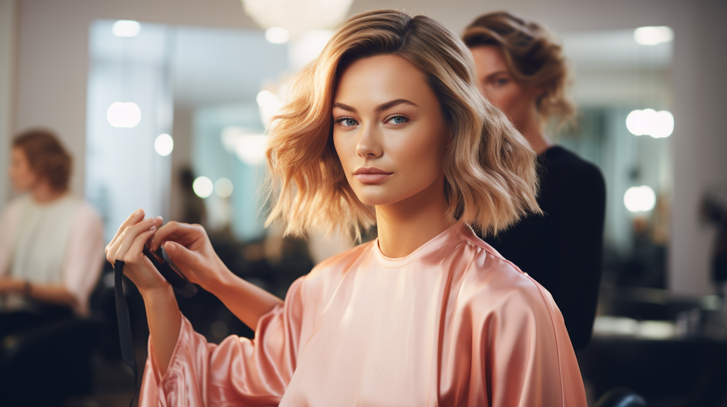 Beauty salon stylist transforming client's hair