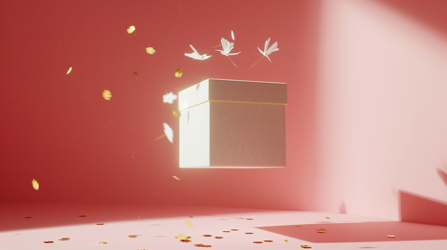 Floating gift box with golden fairies