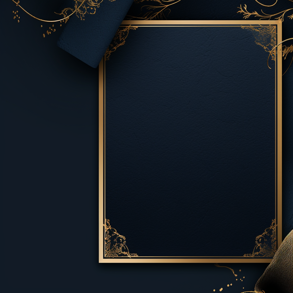 Dark blue background with gold frames