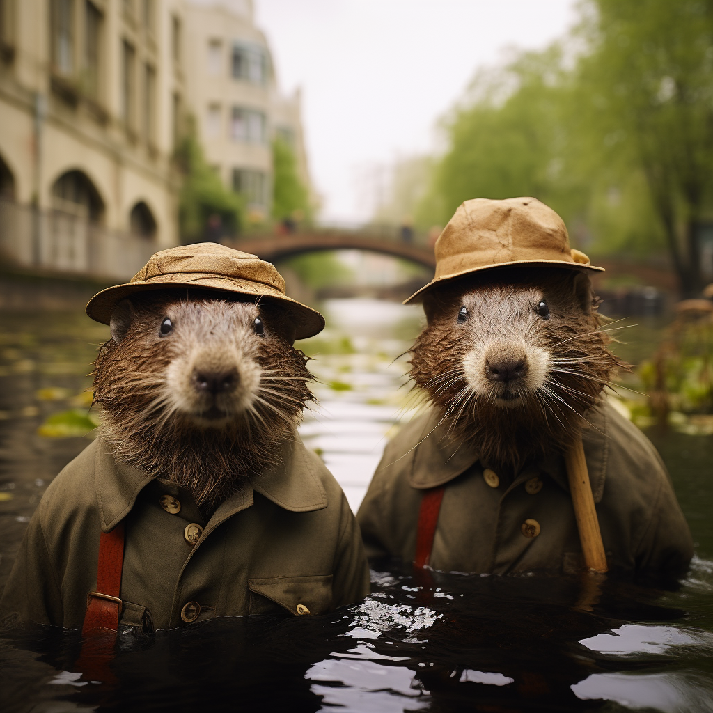 Beavers wearing deerstalker hats in London