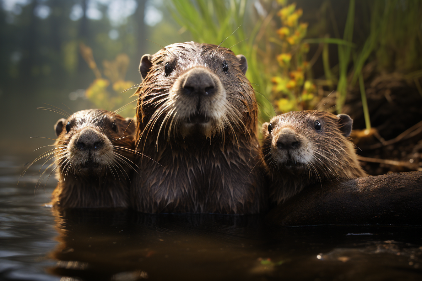 Beaver family portrait with intricate details in high resolution