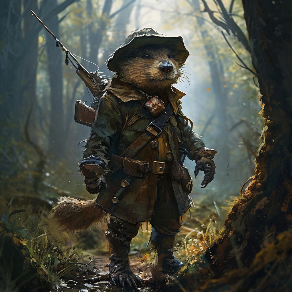 Concept art of a Beaver in a ranger outfit in a forest