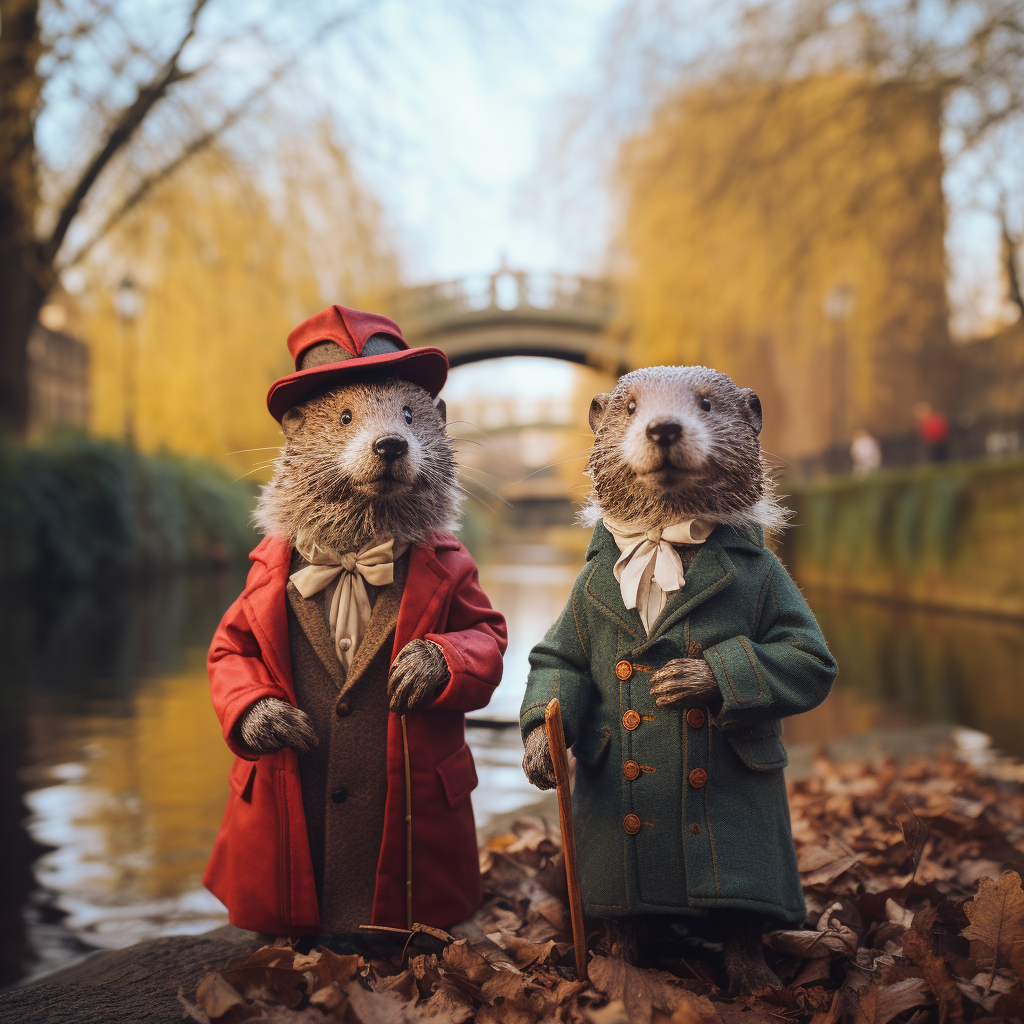 Beavers dressed as Sherlock Holmes in London Marsh