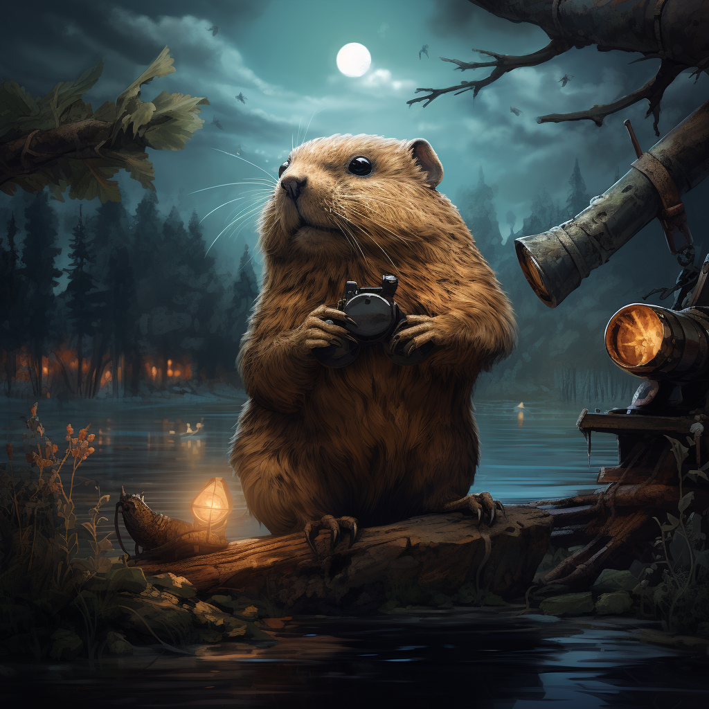 Beaver watching bats in nature