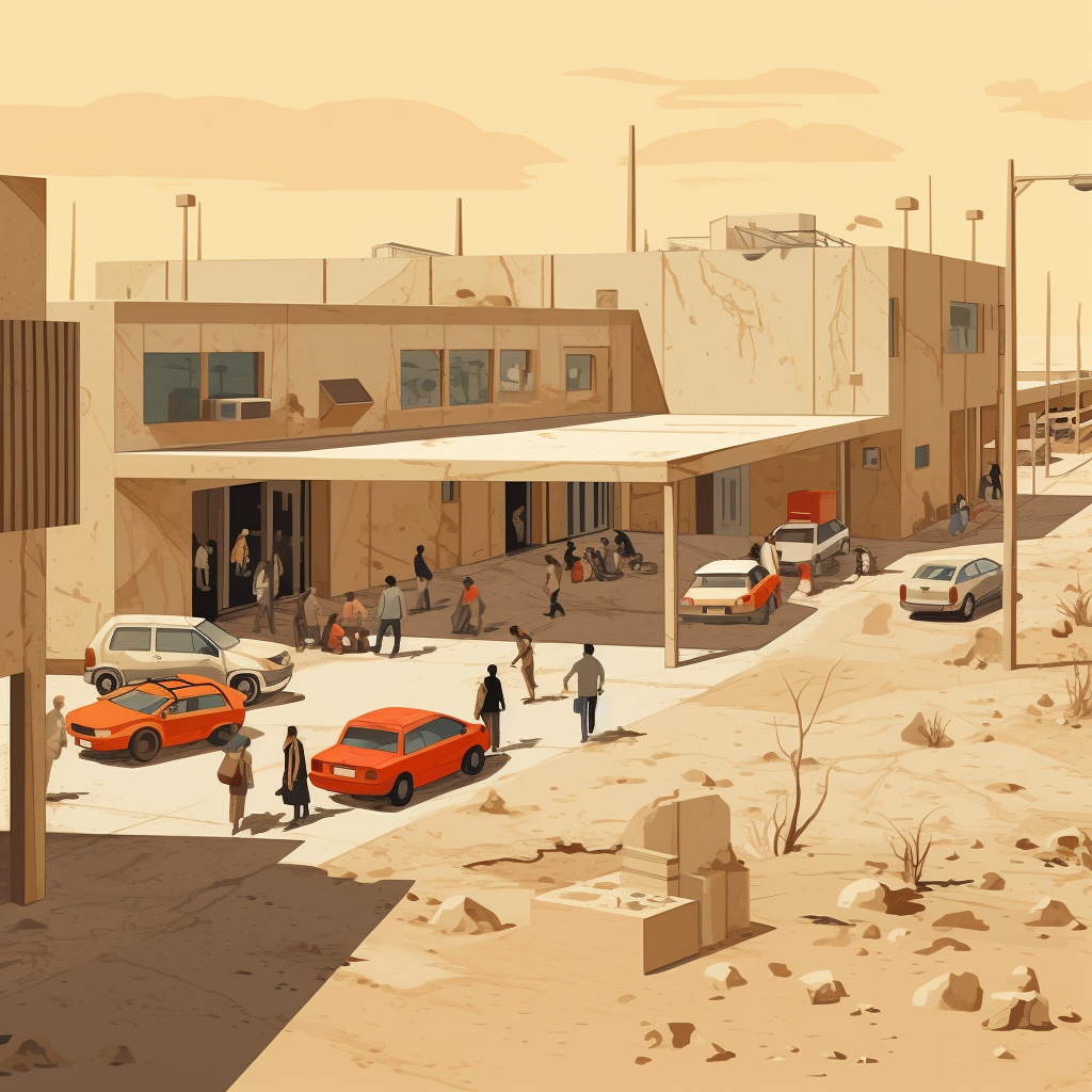 Graphic illustration of a Bedouin collage in the desert