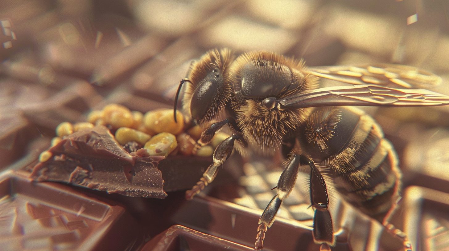 Hyper realistic bee attacking candy