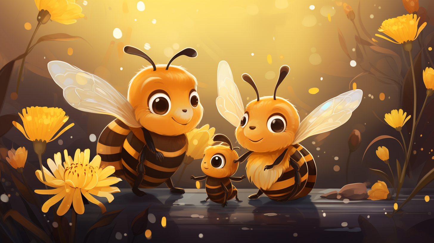 Illustration of Bee Family with Daughter and Son