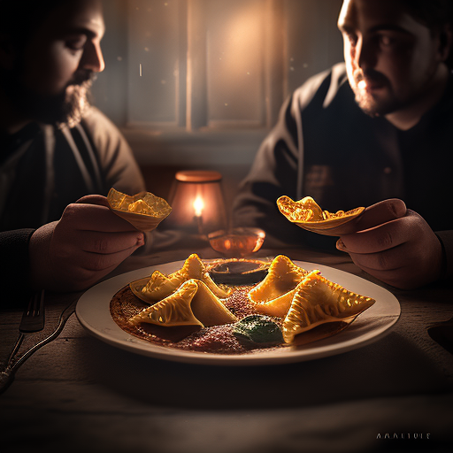 Two people savoring beef ravioli