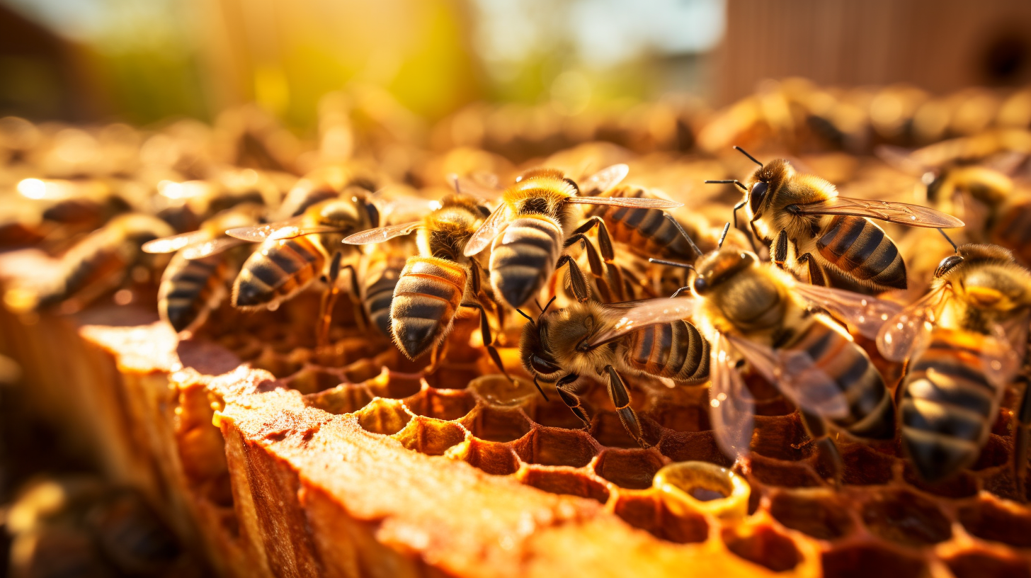 Bees and Honey Inside a Beehive