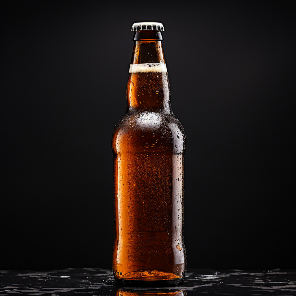 Single bottle of beer on black background