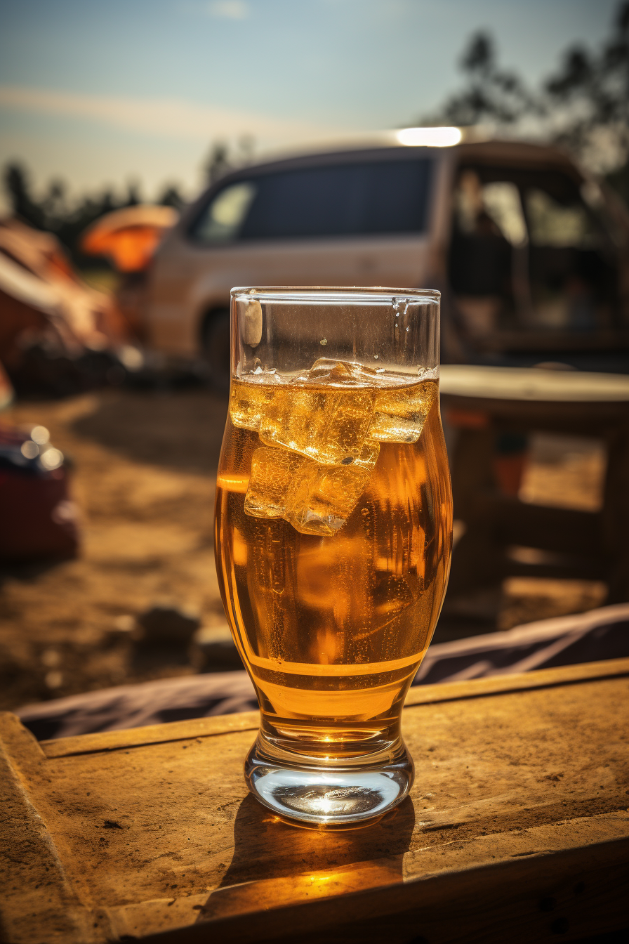 Beer glass at tailgate party