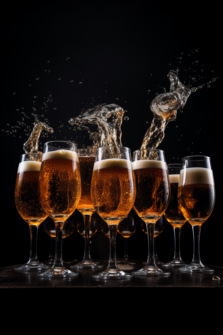 Beer glasses clinking dark background