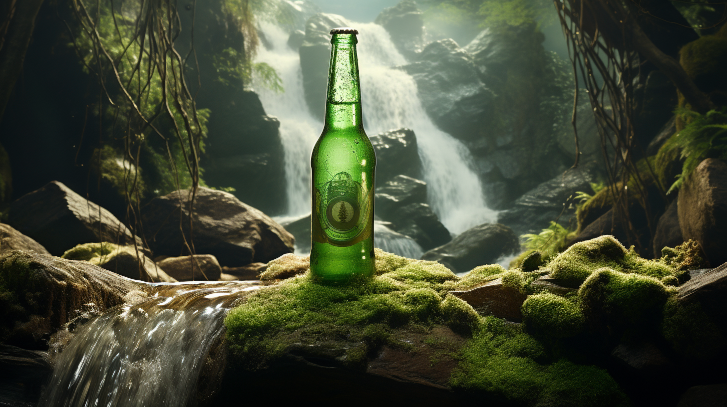 Stunning beer waterfall from a green bottle