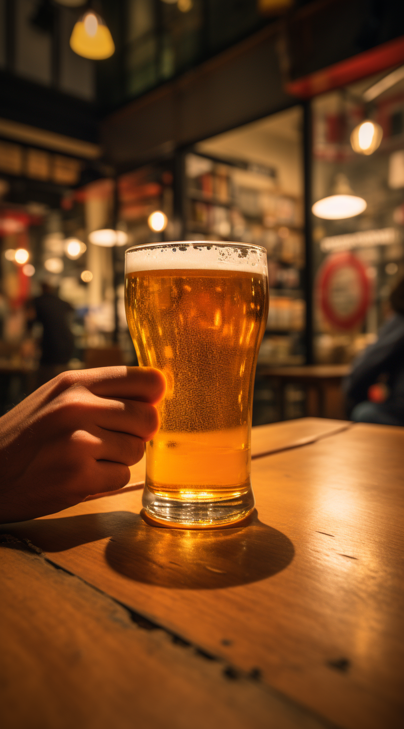 Glass of beer at table