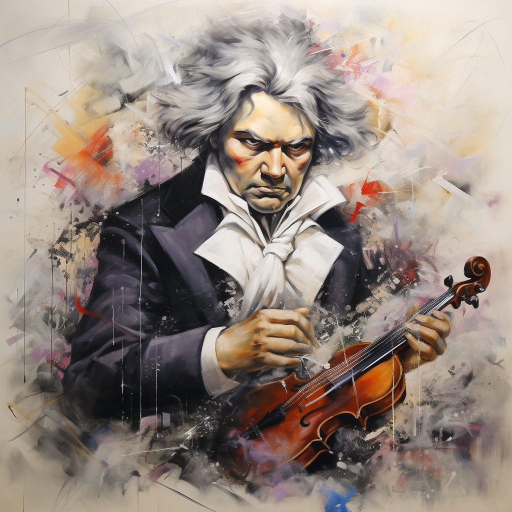 Artistic portrait of Beethoven in black and white