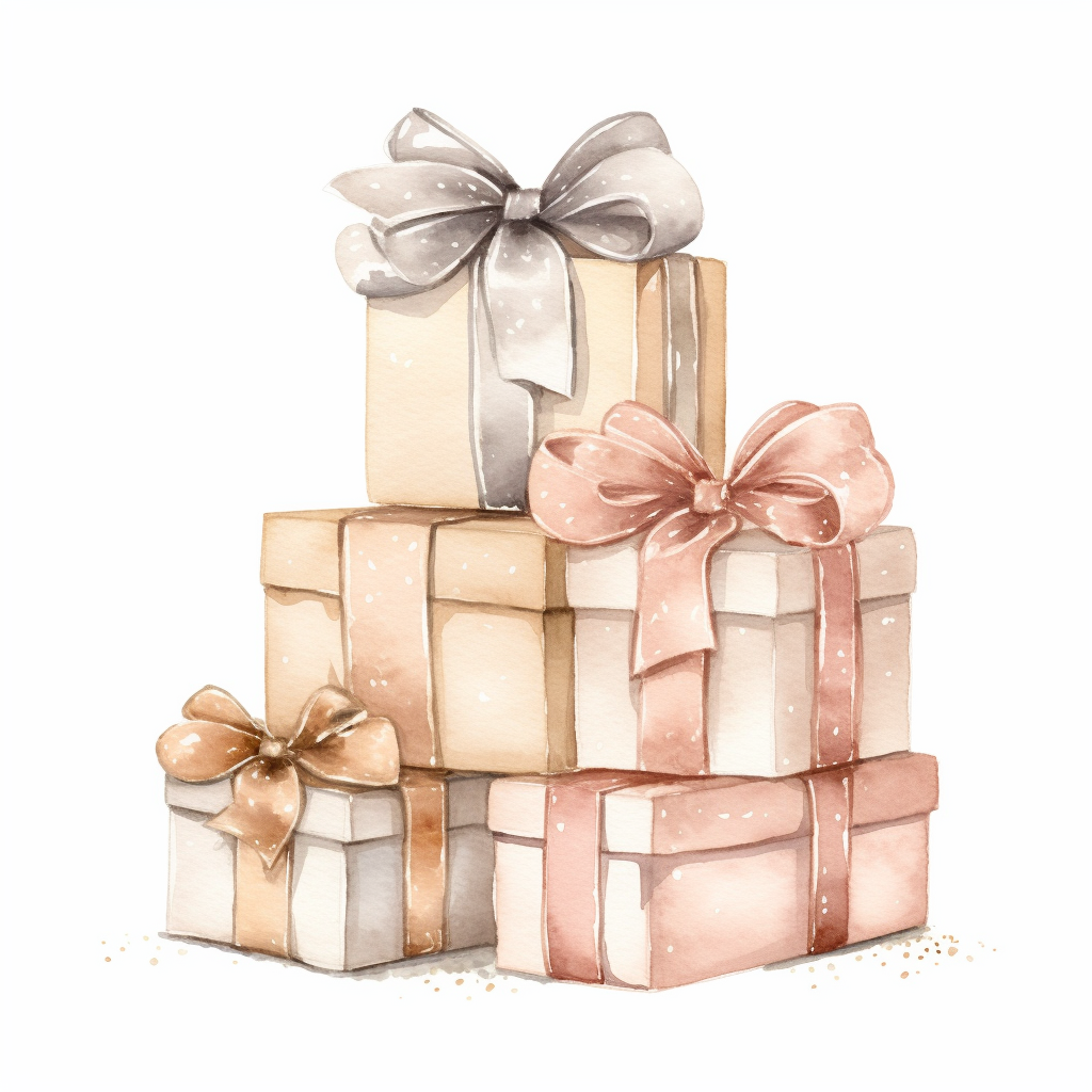 Cartoon-style beige Christmas present stacks