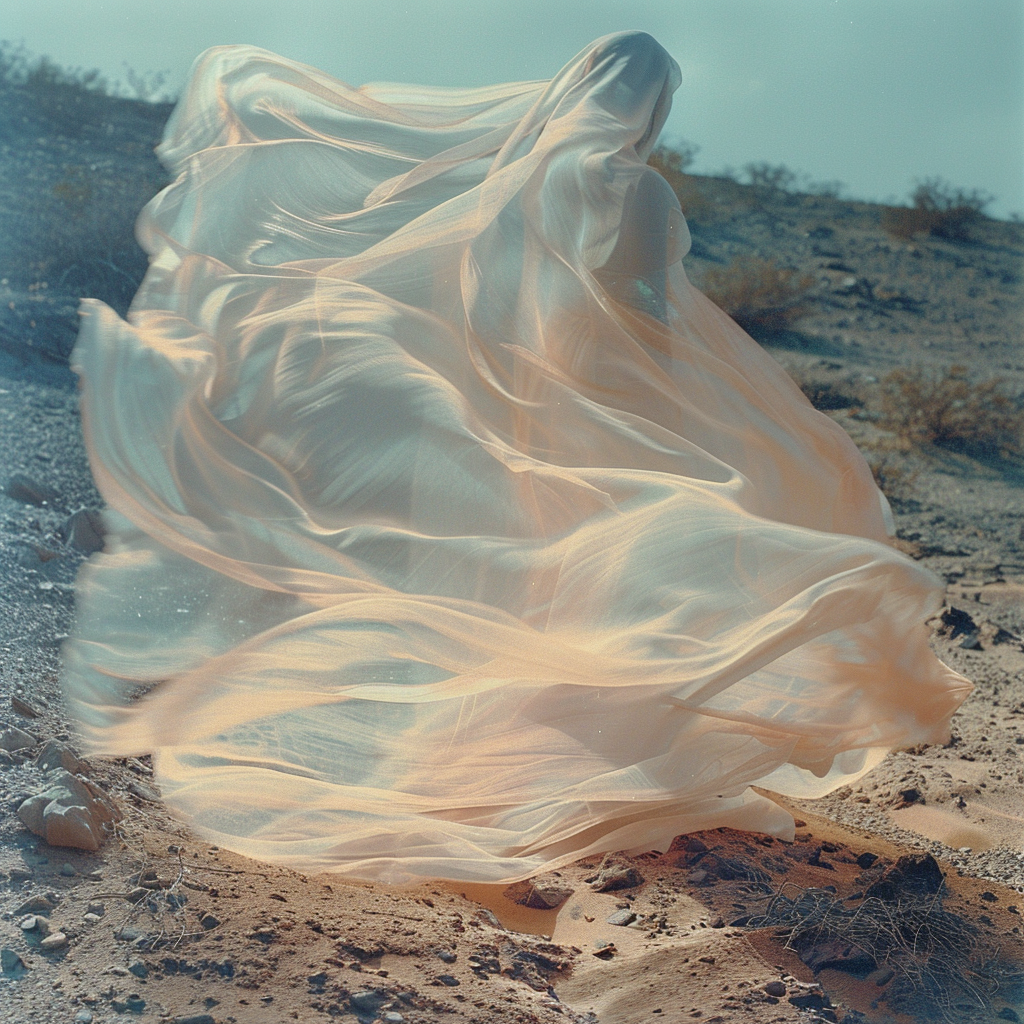 Beige fabric in desert motionblur