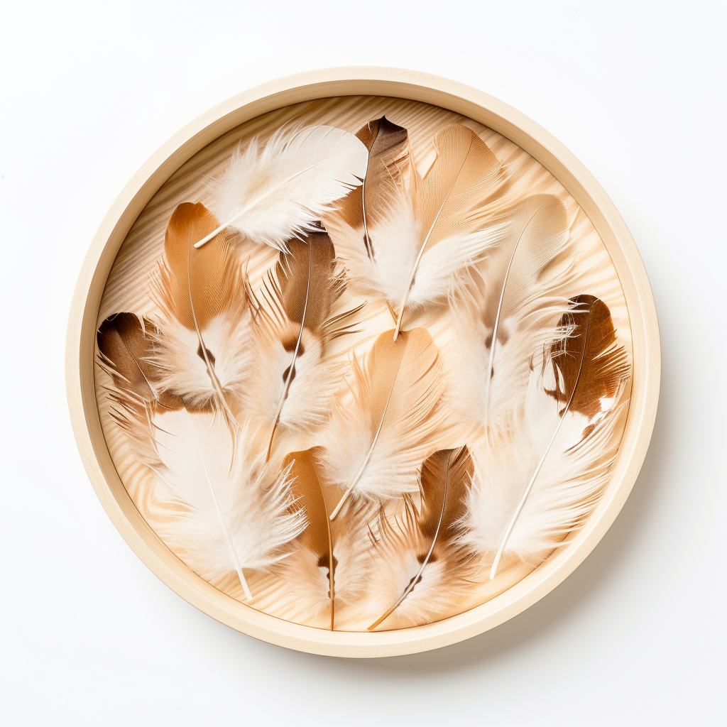 Feathers on Wooden Circle Tray