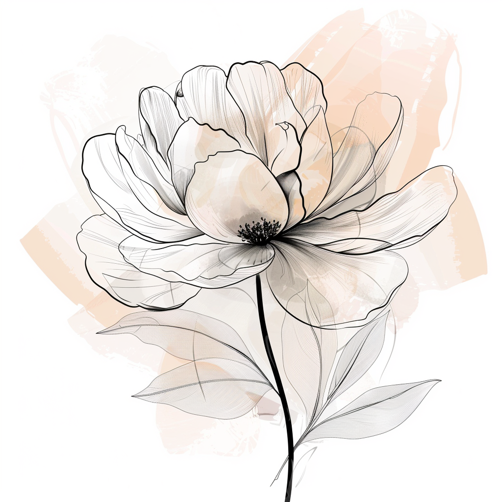 Beige peony with black stroke