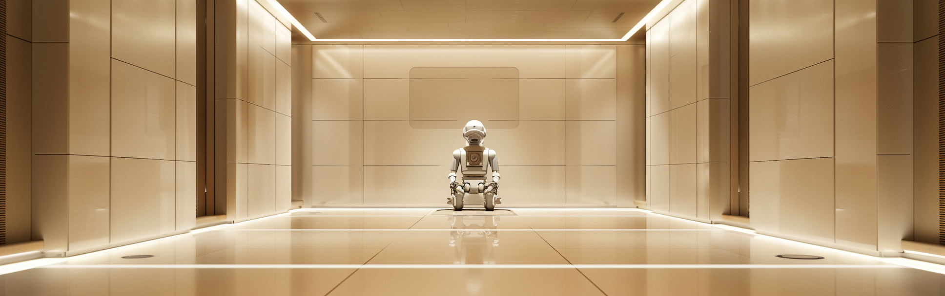 metallic robot in beige room