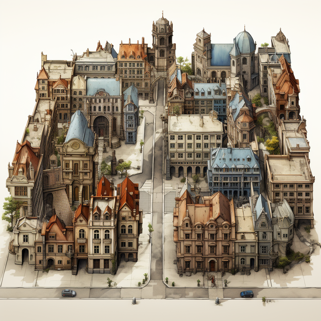 Aerial view of charming European city streets