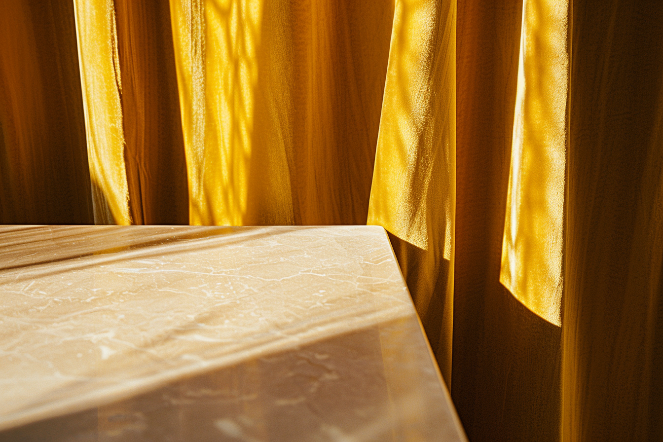 Close-up beige table corner curtain