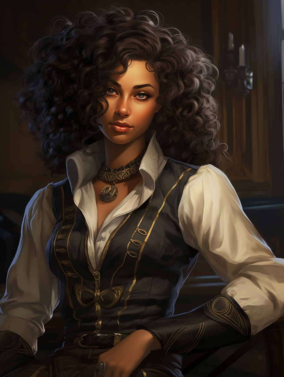 Dark-skinned female doctor in fashionable elven clothes