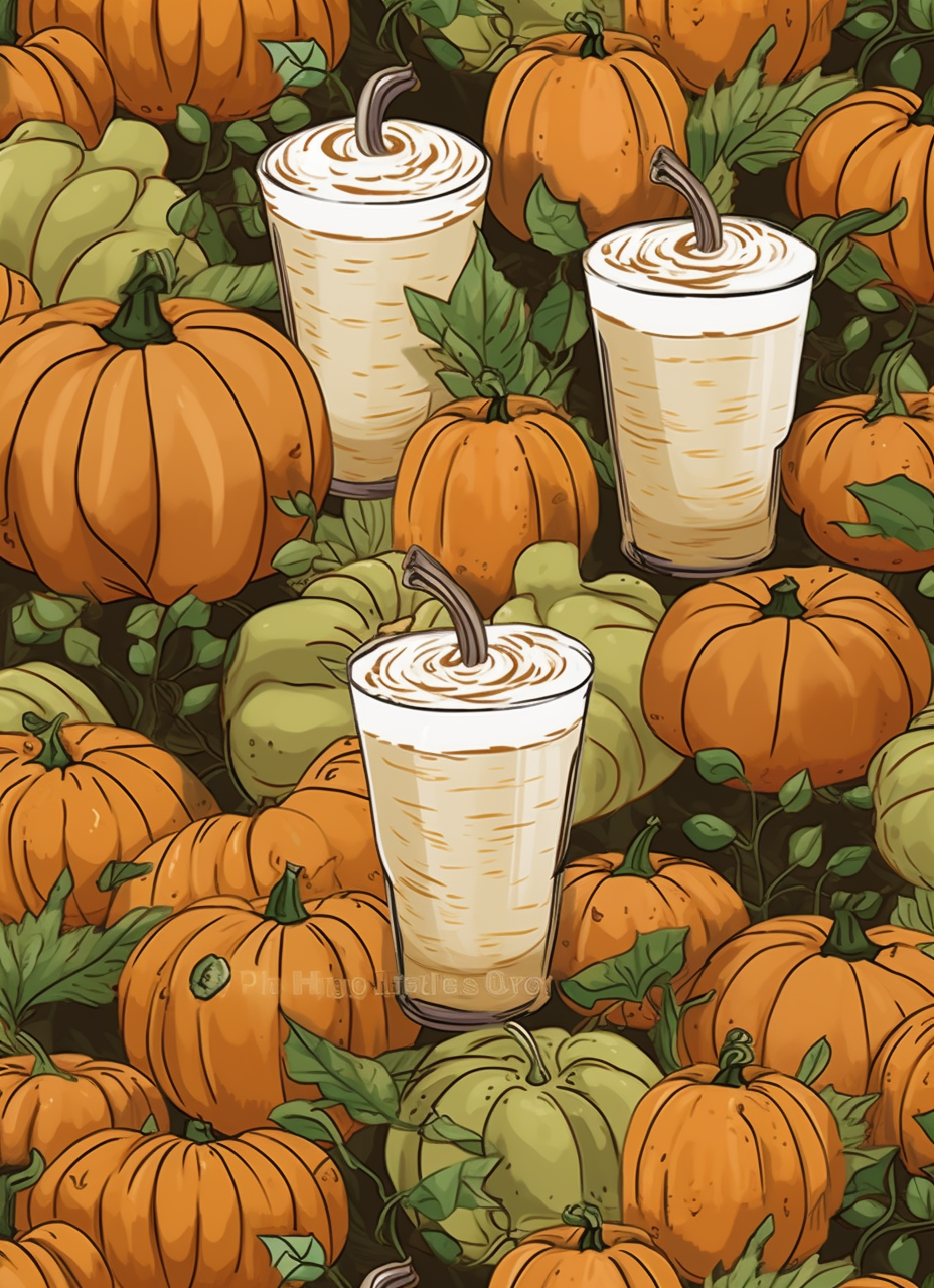 Beige seamless pattern with a pumpkin spiced latte