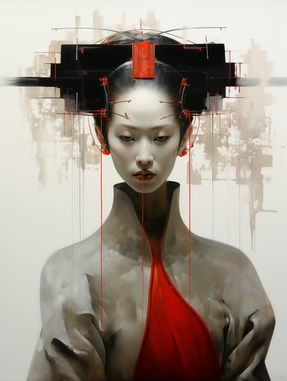 Modern geisha android AI portrait