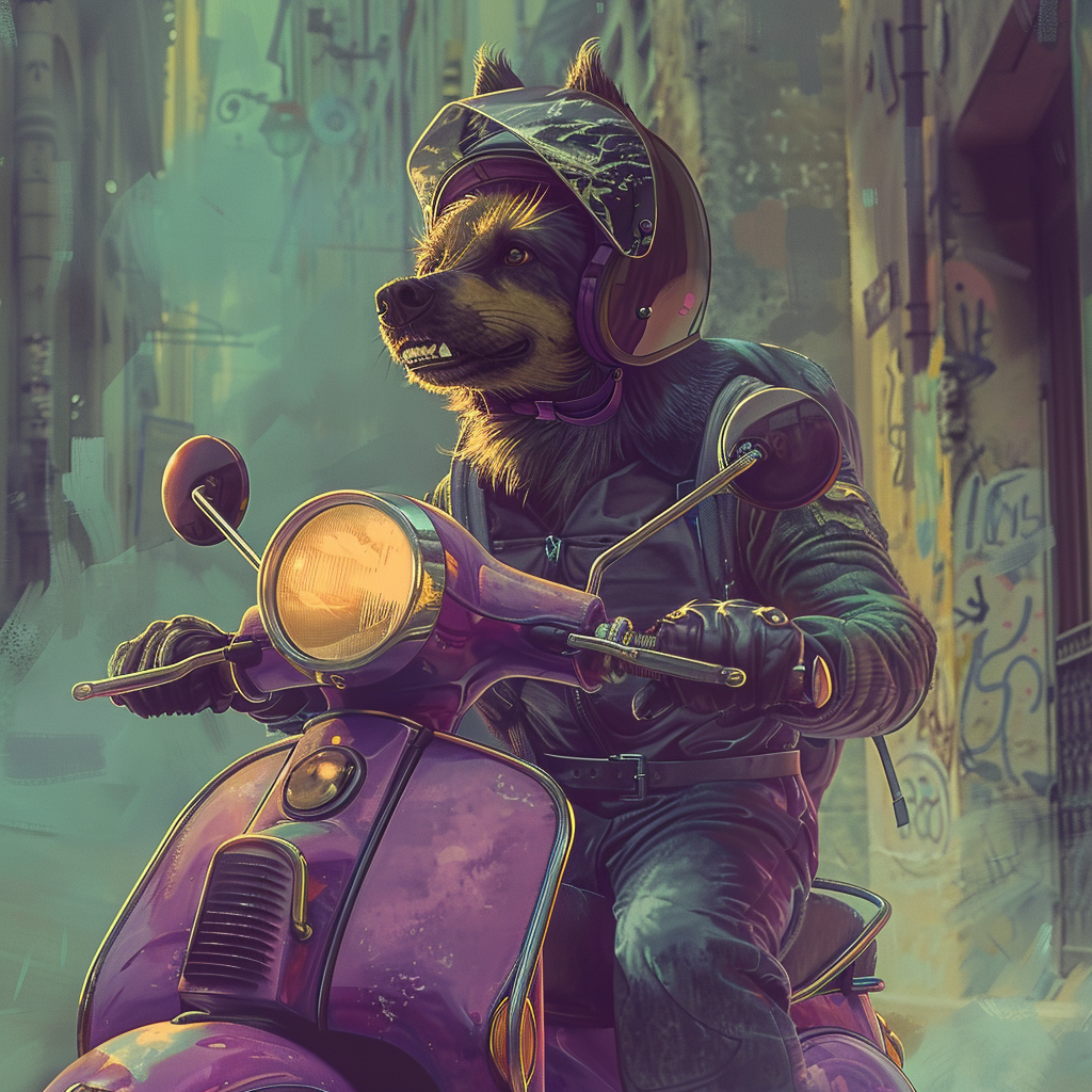 Belgian Shepherd Driving Purple Scooter