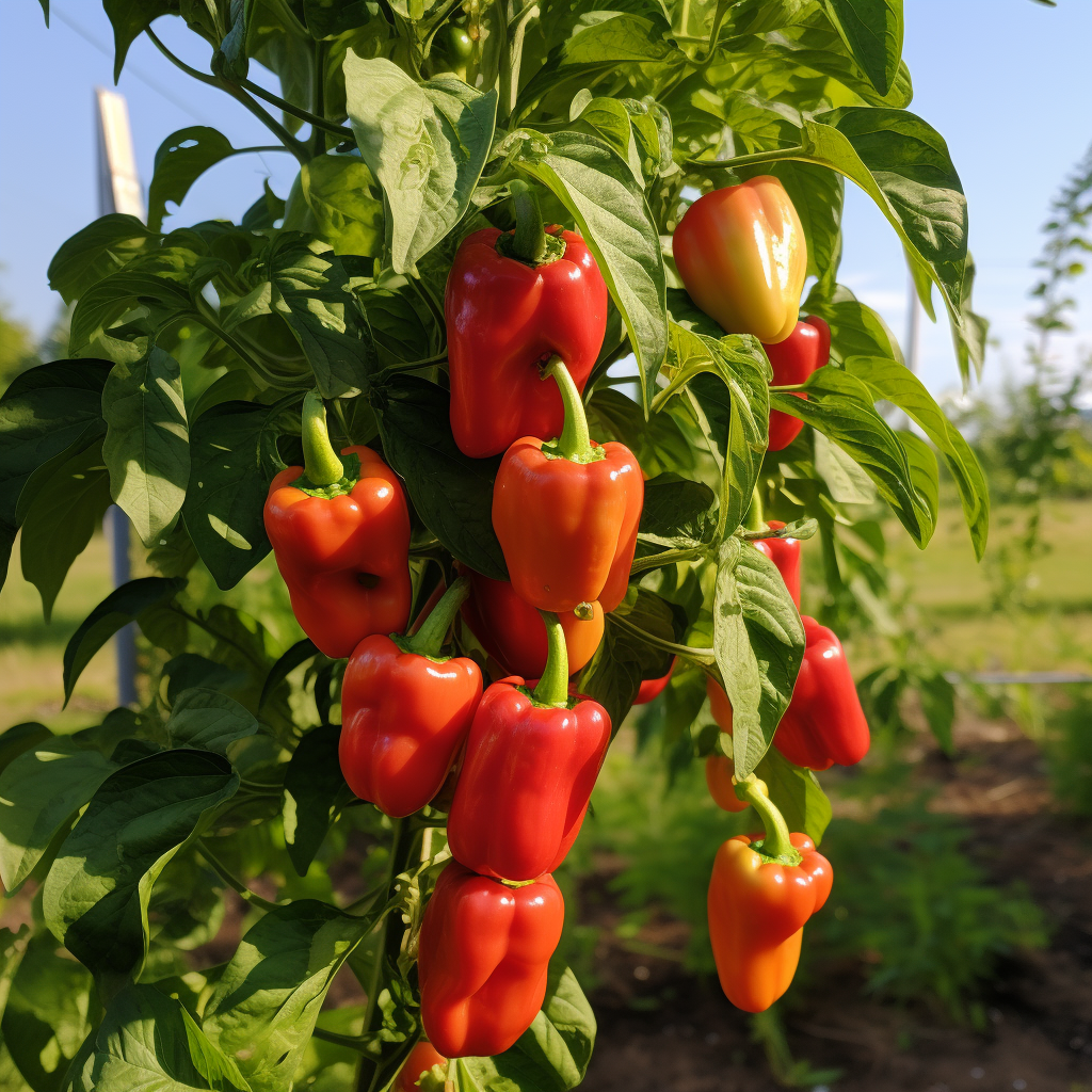 Beautiful bell pepper bush in garden