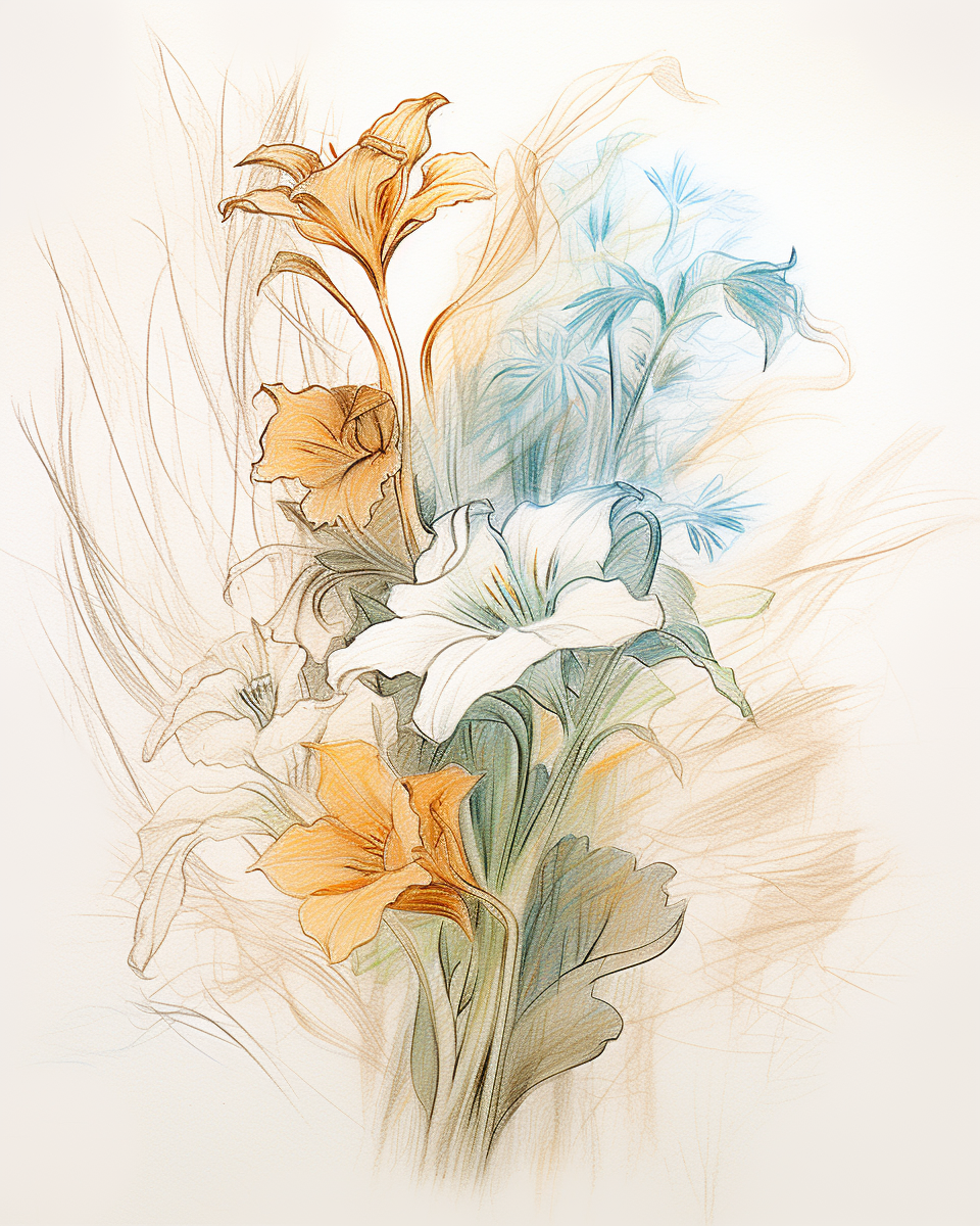 Bell-shaped flower bouquet sketch illustration