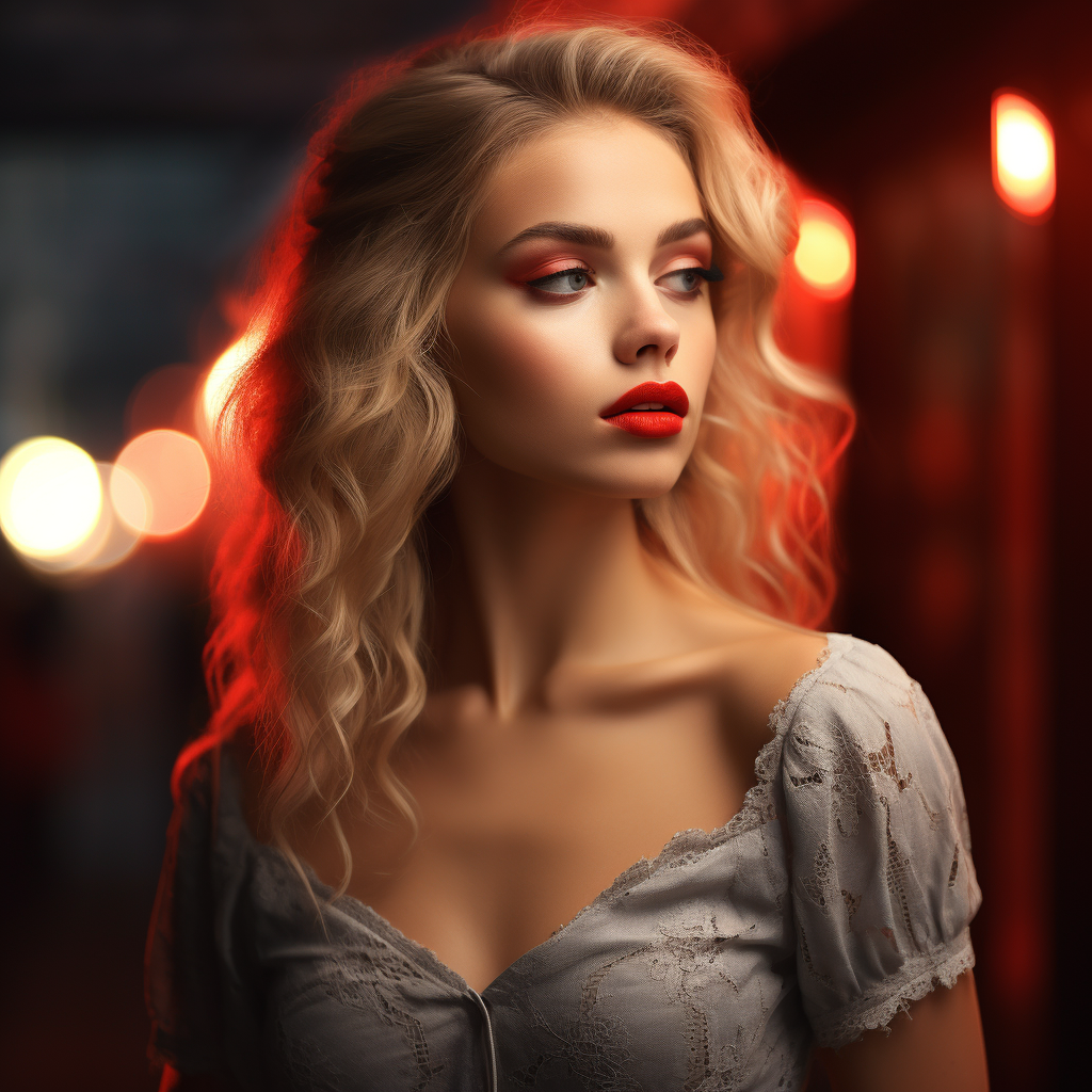 Beautiful blonde woman with red lips