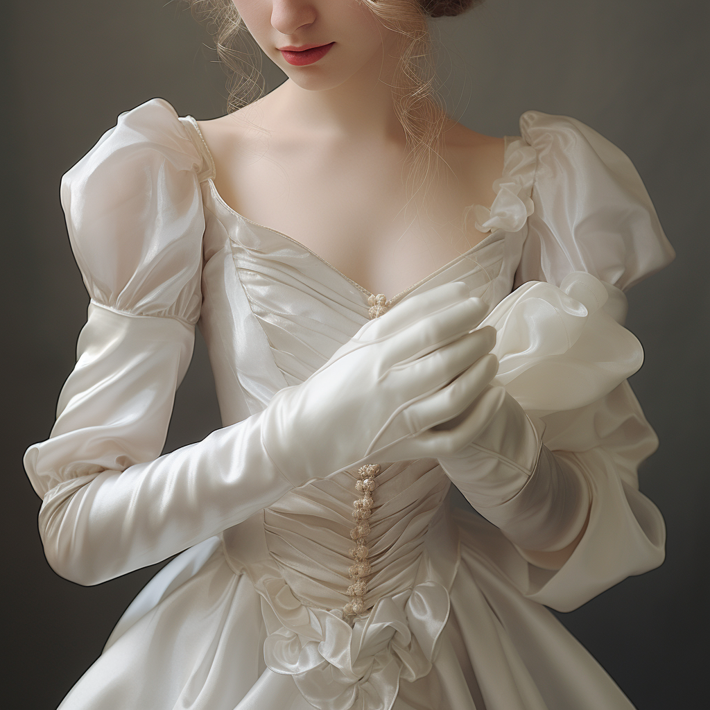 Belle princess with white silk gloves dancing