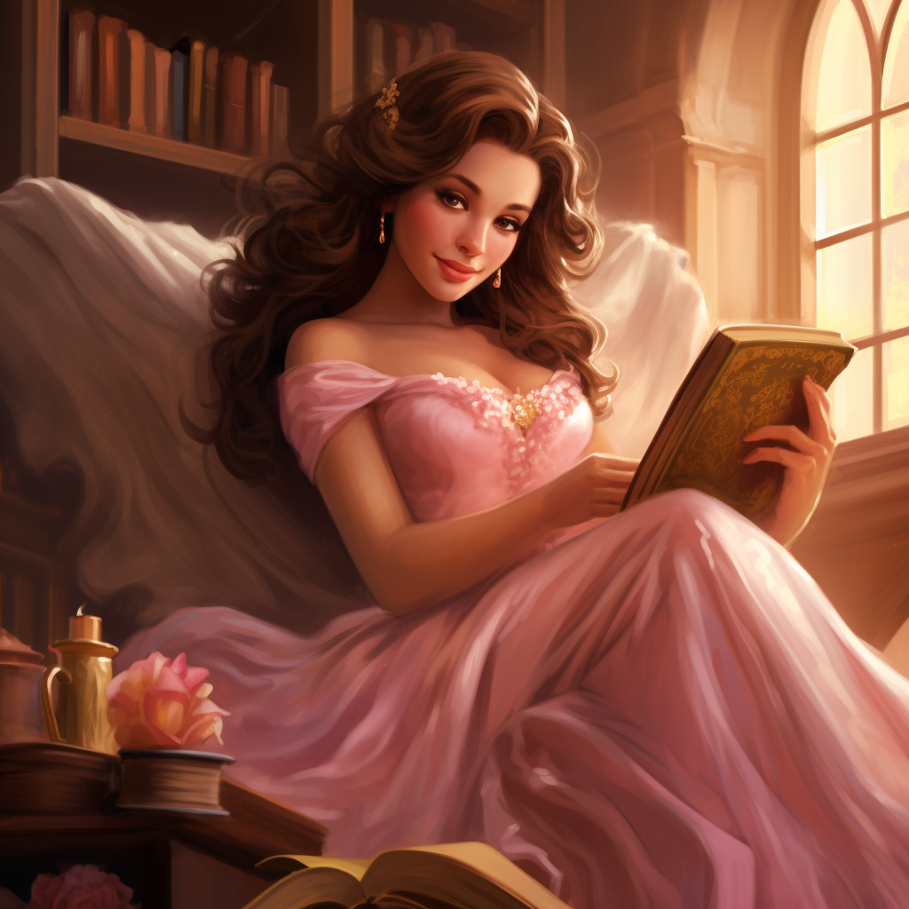 Belle reading a book in a cozy armchair