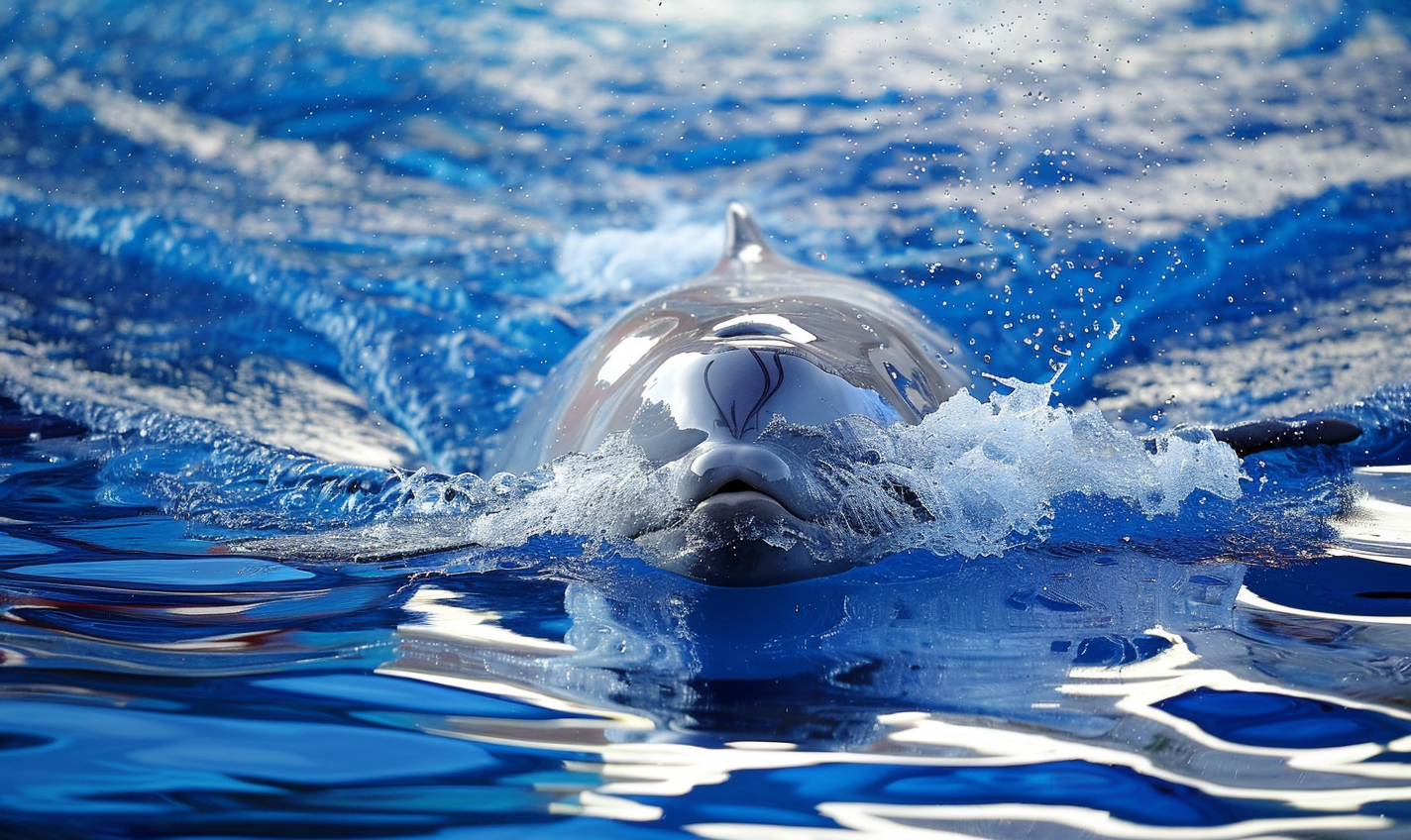 Beluga in blue water