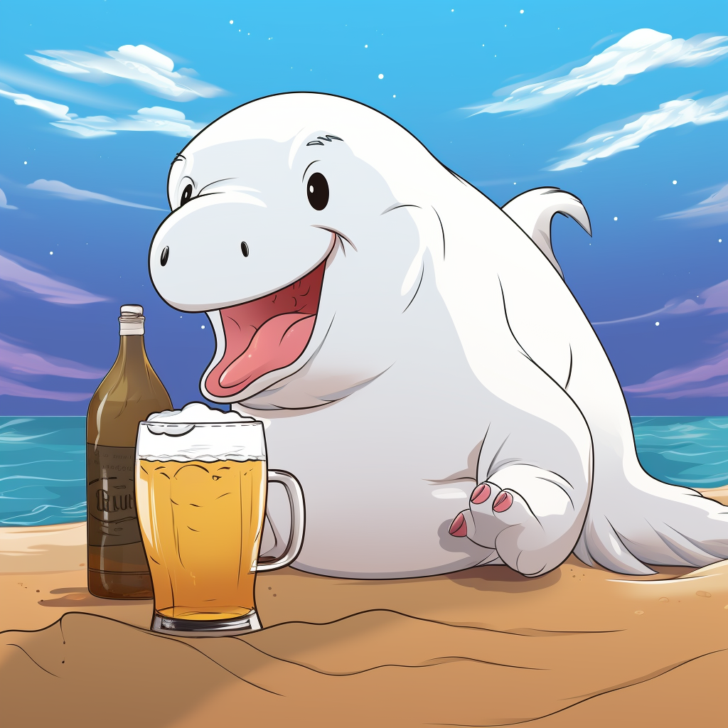 Beluga whale cartoon beach beer