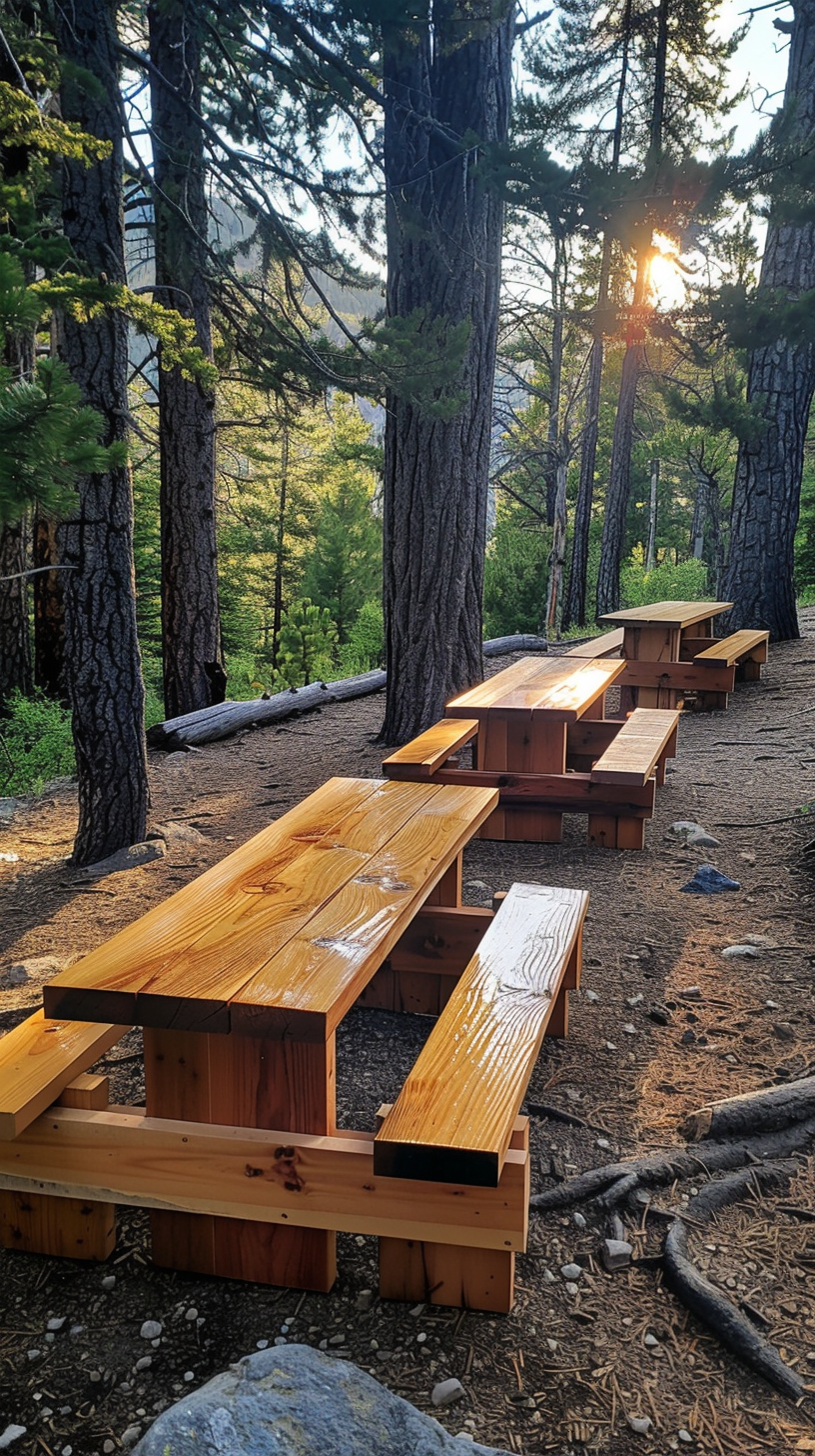 Benches in wilderness with trees