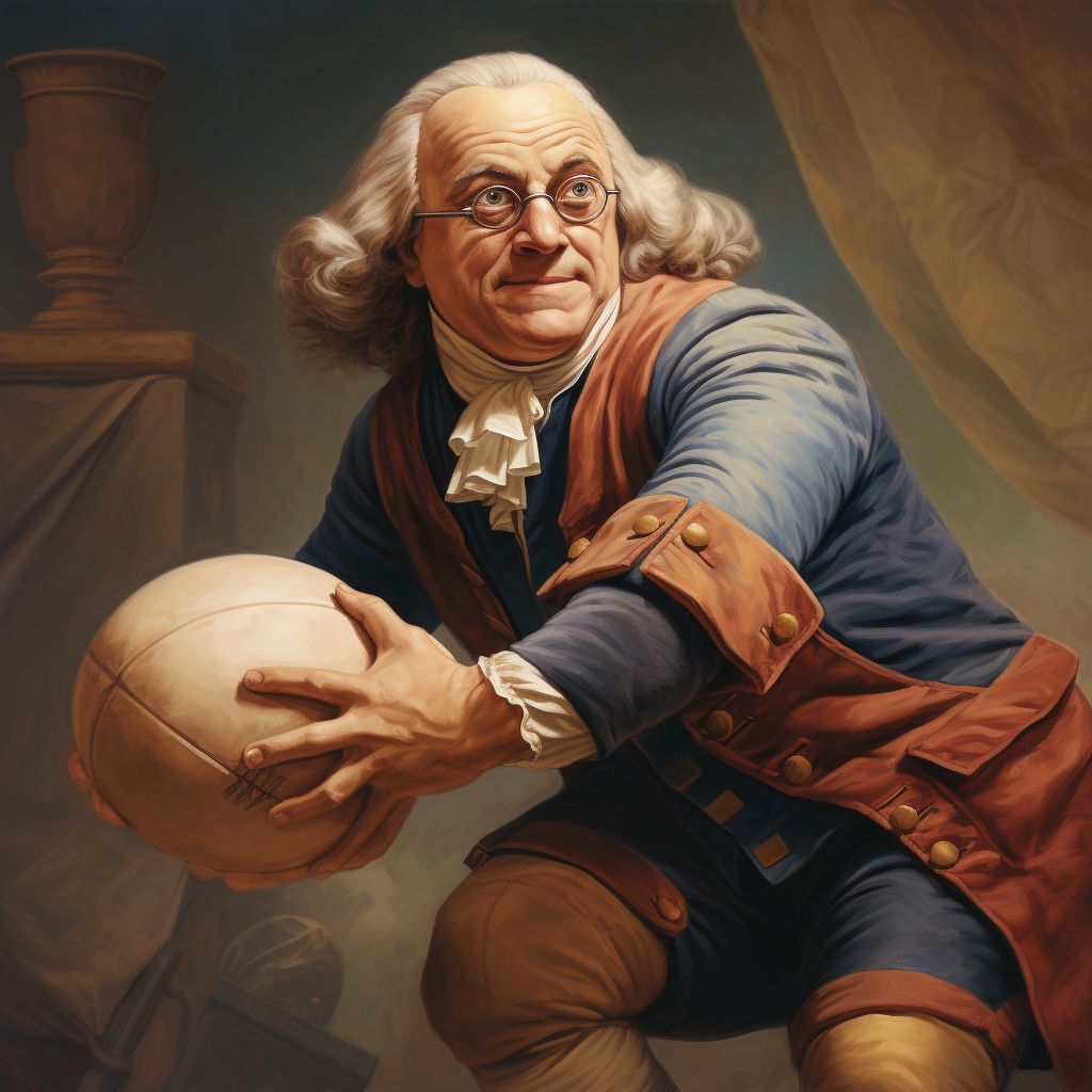 Benjamin Franklin playing rugby match