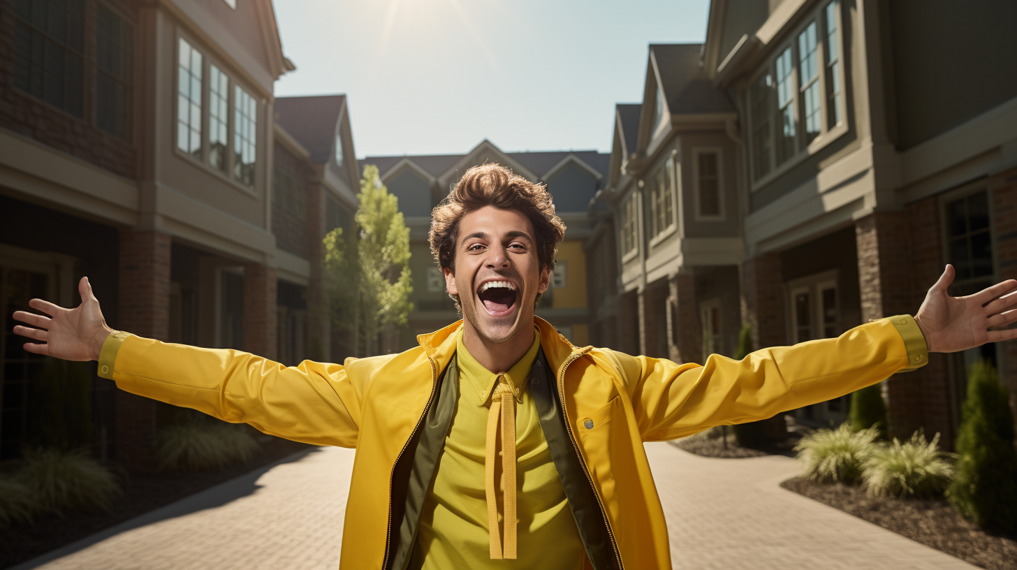 Happy man in yellow uniform celebrates football victory