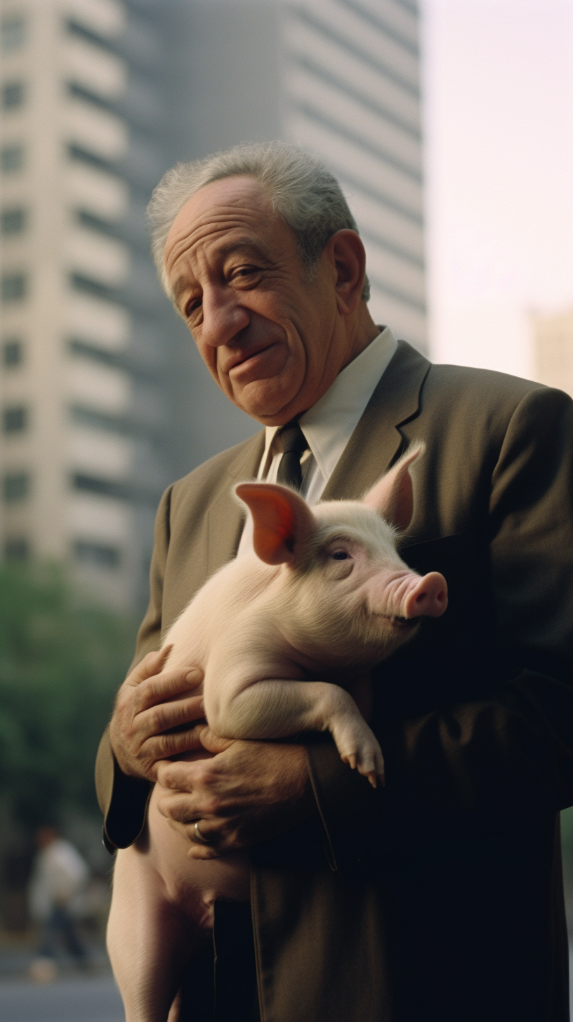 Attractive Benjamin Netanyahu with a Pig