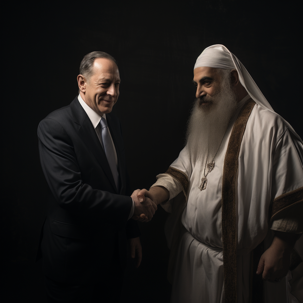 Benjamin Netanyahu shaking hands with Jesus Christ