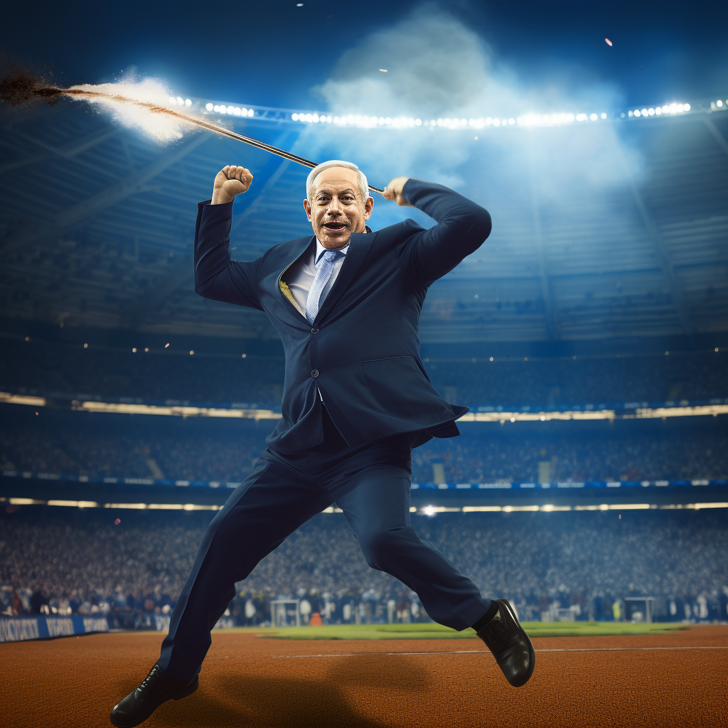 Benjamin Netanyahu throwing javelin at Olympics