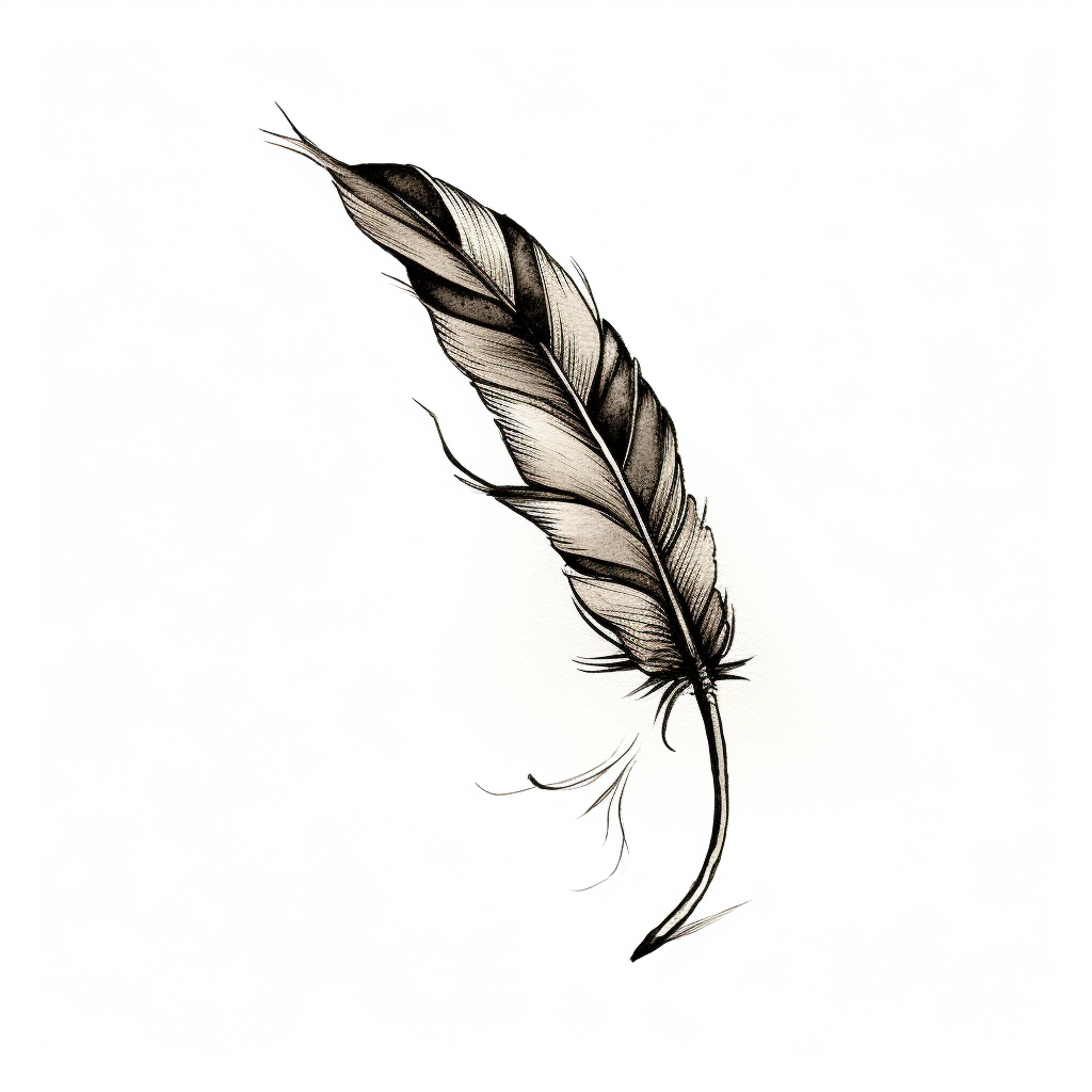 Hand-drawn sketch of a bent black feather