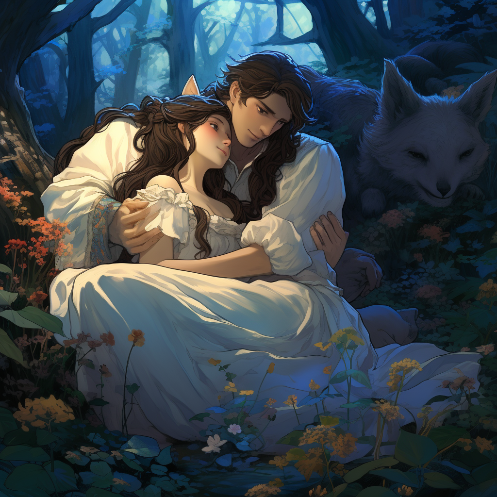 Anime-style Studio Ghibli image of Beren and Luthien