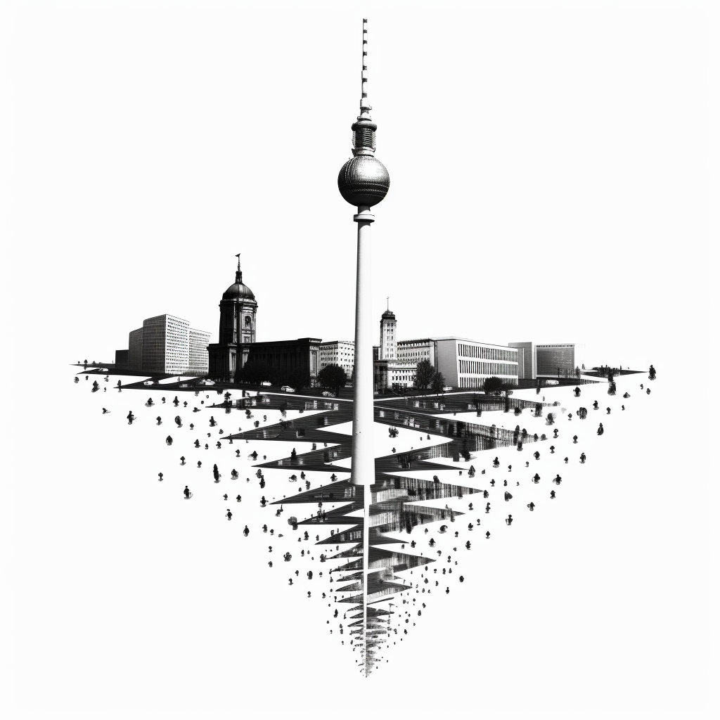 Berliner Fernsehturm with arrows in minimalistic style