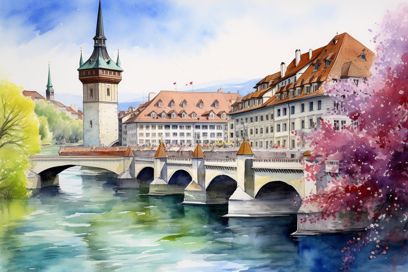 Watercolour Painting of Bern Clock Tower