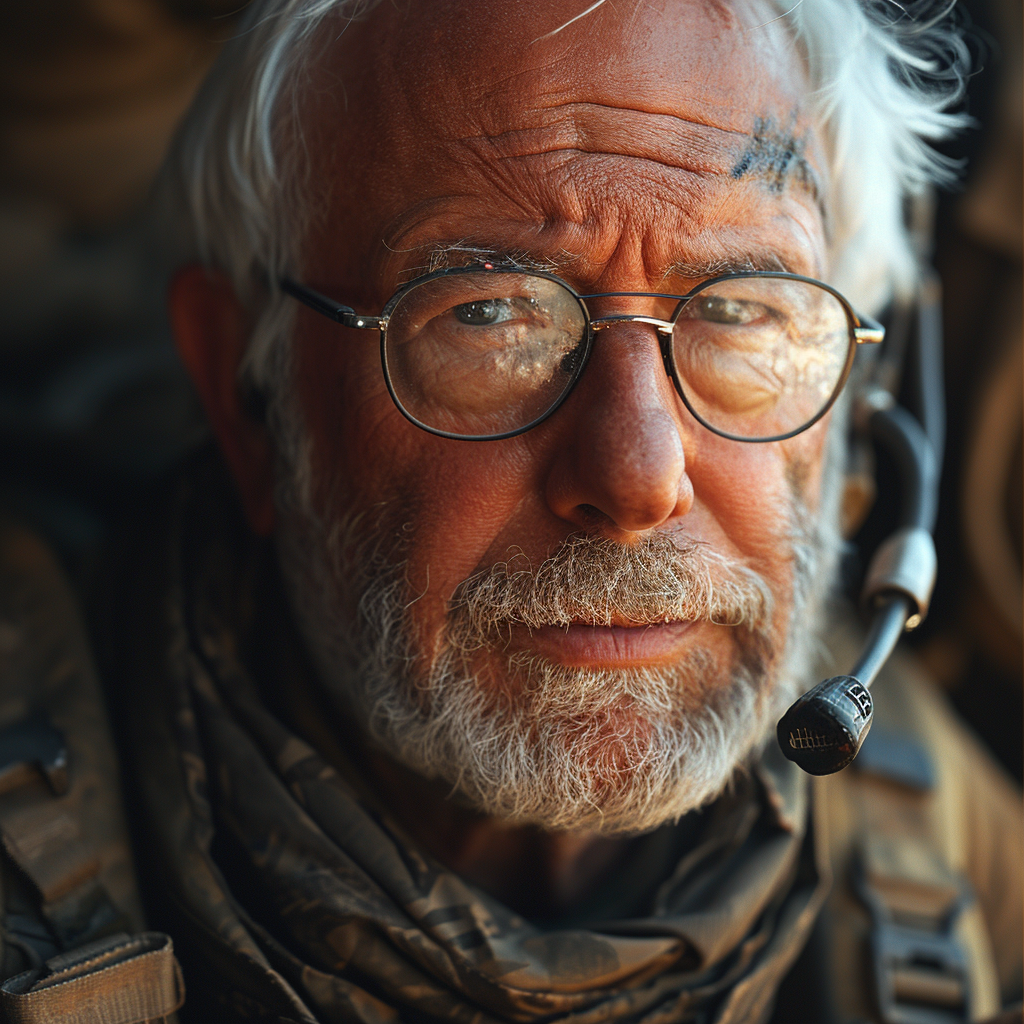 Photorealistic Bernie Sanders as Soldier in Iraq