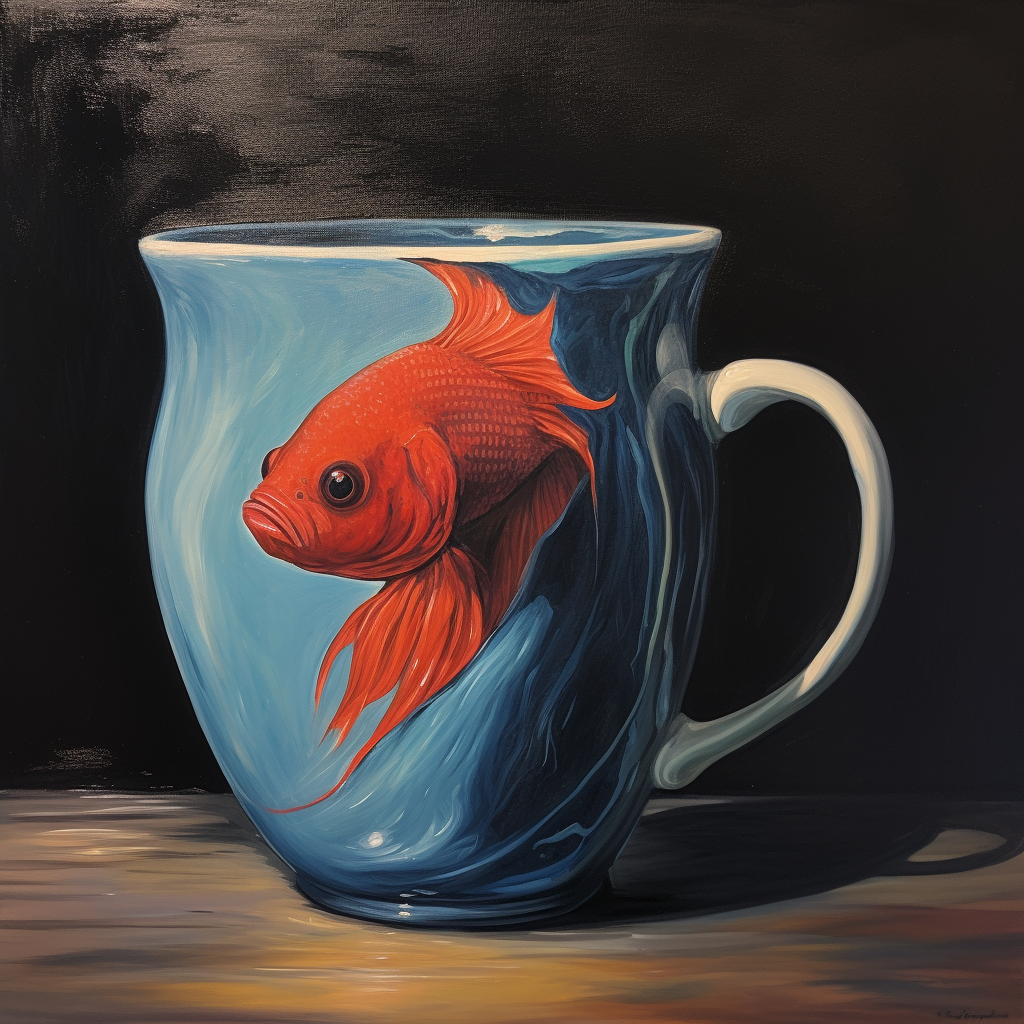 Colorful beta fish swimming in a mug