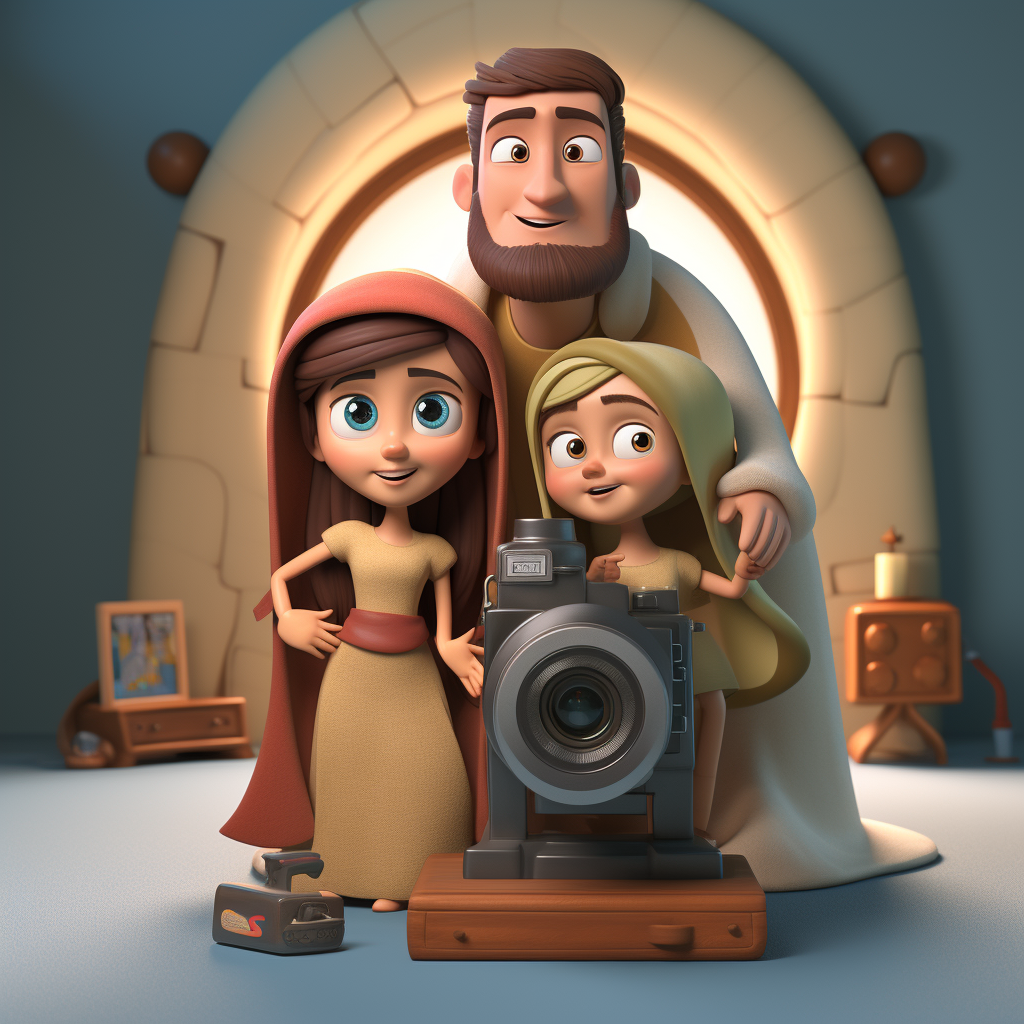 Video camera character capturing magical moment in Bethlehem